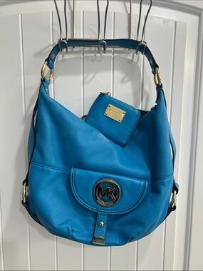 Michael Kors Bright Teal Leather Hobo with Matching Wallet